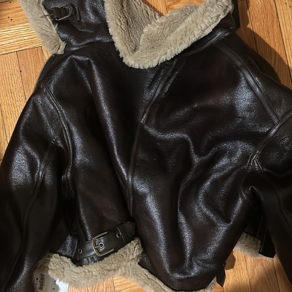 Zara leather and fur coat sz m  nwt - Picture 4 of 4